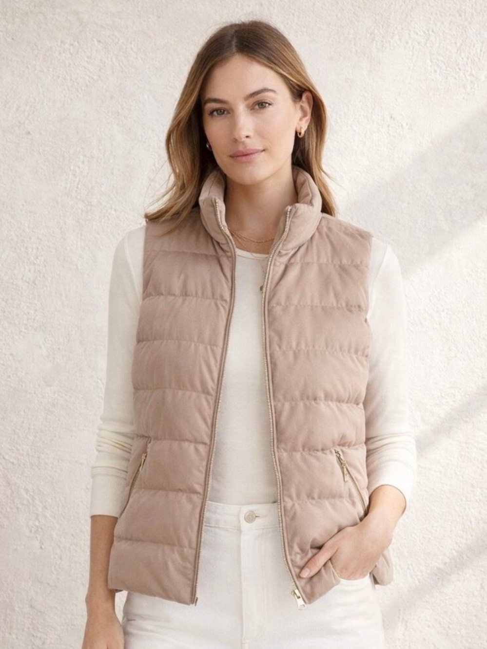J McLaughlin Gracie Quilted Puffer Vest Taupe XS